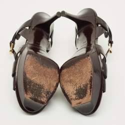 Pre Owned Saint Laurent Burgundy Patent Leather Tribute Platform Sandals Size 37.5