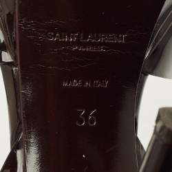 Pre Owned Saint Laurent Burgundy Patent Leather Tribute Platform Sandals Size 37.5