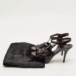 Pre Owned Saint Laurent Burgundy Patent Leather Tribute Platform Sandals Size 37.5