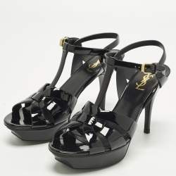 Pre Owned Saint Laurent Tribute Size 40 Black Patent Leather Platform Sandals