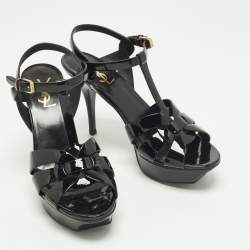 Pre Owned Saint Laurent Tribute Size 40 Black Patent Leather Platform Sandals