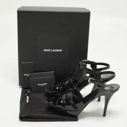 Pre Owned Saint Laurent Tribute Size 40 Black Patent Leather Platform Sandals