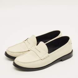 Pre Owned حذاء لوفرز سان لوران باريس بني جلد كريمي مقاس 38