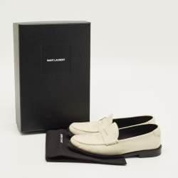 Pre Owned حذاء لوفرز سان لوران باريس بني جلد كريمي مقاس 38