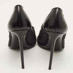 مملوكة مسبقًا حذاء كعب عالي سان لوران أنجا شبكة وجلد أسود مقاس 39