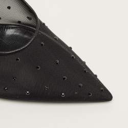 مملوكة مسبقًا حذاء كعب عالي سان لوران أنجا شبكة وجلد أسود مقاس 39