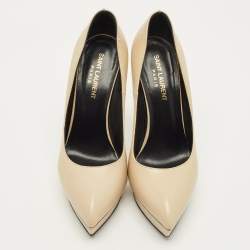 مملوكة مسبقًا Saint Laurent Janis Size 37.5 Beige Leather Platform Pumps
