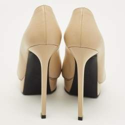 مملوكة مسبقًا Saint Laurent Janis Size 37.5 Beige Leather Platform Pumps