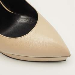 مملوكة مسبقًا Saint Laurent Janis Size 37.5 Beige Leather Platform Pumps