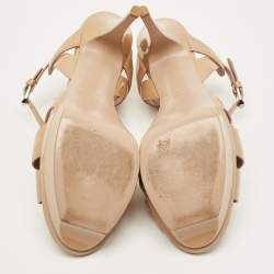 Pre Owned صندل سان لوران تريبوت جلد لامع بيج مقاس 42