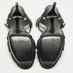 Pre Owned صندل سان لوران سير كاحل جلد منقوش بكعب عريض ذهبي مقاس 38.5