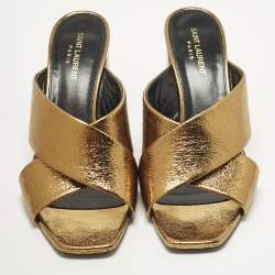 Pre Owned صندل سان لوران باريس لولو جلد بيج مقاس 38.5