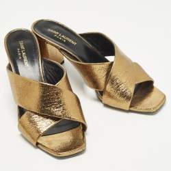 Pre Owned صندل سان لوران باريس لولو جلد بيج مقاس 38.5