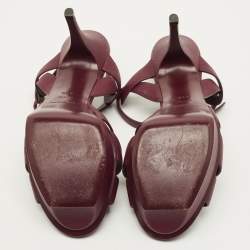 Pre Owned صندل سان لوران باريس "تريبوت" نعل سميك جلد منقوش عنابي مقاس 39