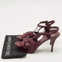 Pre Owned صندل سان  لوران باريس "تريبوت" نعل سميك جلد منقوش عنابي مقاس 39