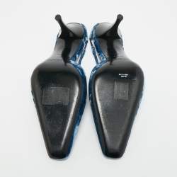 Pre Owned حذاء كعب عالي سان لوران فيلفيت أزرق بحزام خلفي مقاس 38