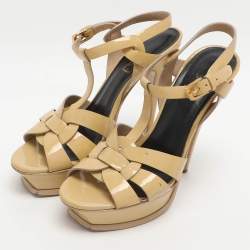 Pre Owned Saint Laurent Paris Tribute Size 37 Yellow Patent Leather Platform Sandals