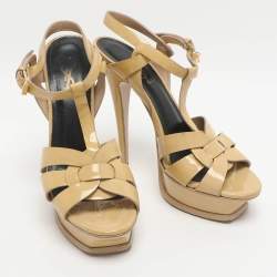 Pre Owned Saint Laurent Paris Tribute Size 37 Yellow Patent Leather Platform Sandals