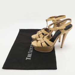 Pre Owned Saint Laurent Paris Tribute Size 37 Yellow Patent Leather Platform Sandals