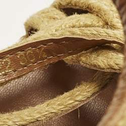 مملوكة مسبقًا صندل سان لوران سير كاحل كعب روكي نعل سميك جوت مضفر بيج مقاس 39