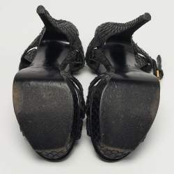 مملوكة مسبقًا صندل سان لوران بنقوش الثعبان جلد أسود نعل سميك مقاس 35