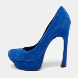 مملوكة مسبقًا Saint Laurent  Palais Size 39 Blue Leather Platform Pumps