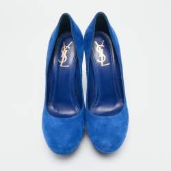 مملوكة مسبقًا Saint Laurent  Palais Size 39 Blue Leather Platform Pumps