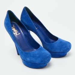 مملوكة مسبقًا Saint Laurent  Palais Size 39 Blue Leather Platform Pumps