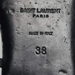 مملوكة مسبقًا صندل سان لوران كاساندرا فلات ظهر خشب أسود جلد مقاس 38