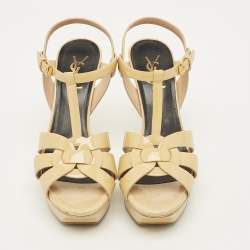 Pre Owned Saint Laurent Tribute Size 38 Cream Patent Leather Platform Sandals