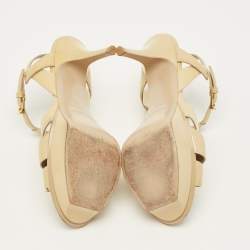Pre Owned Saint Laurent Tribute Size 38 Cream Patent Leather Platform Sandals