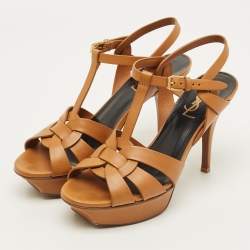 مملوكة مسبقًا Saint Laurent Tribute Size 37 Brown Leather Platform Sandals