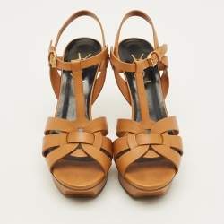 مملوكة مسبقًا Saint Laurent Tribute Size 37 Brown Leather Platform Sandals