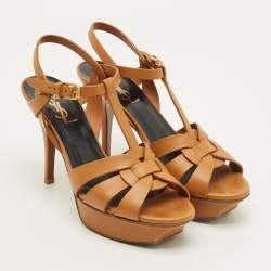مملوكة مسبقًا Saint Laurent Tribute Size 37 Brown Leather Platform Sandals
