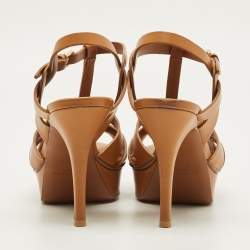 مملوكة مسبقًا Saint Laurent Tribute Size 37 Brown Leather Platform Sandals