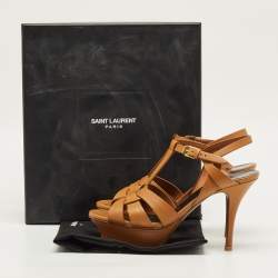 مملوكة مسبقًا Saint Laurent Tribute Size 37 Brown Leather Platform Sandals
