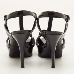 Pre Owned صندل سان لوران باريس "تريبوت" منصة جلد لامع أسود مقاس 38.5