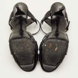 Pre Owned صندل سان لوران باريس "تريبوت" منصة جلد لامع أسود مقاس 38.5