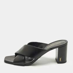 Pre Owned Saint Laurent Loulou Size 41 Black Leather Slide Sandals