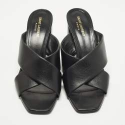 مملوكة مسبقًا صندل سان لوران لولو جلد أسود مقاس 41