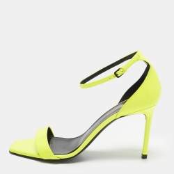 Pre Owned Saint Laurent Amber Size 39 Neon Yellow Patent Leather Ankle Strap Sandals