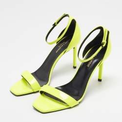 Pre Owned Saint Laurent Amber Size 39 Neon Yellow Patent Leather Ankle Strap Sandals