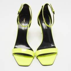 Pre Owned Saint Laurent Amber Size 39 Neon Yellow Patent Leather Ankle Strap Sandals