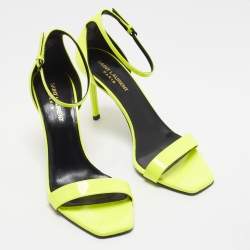 Pre Owned Saint Laurent Amber Size 39 Neon Yellow Patent Leather Ankle Strap Sandals