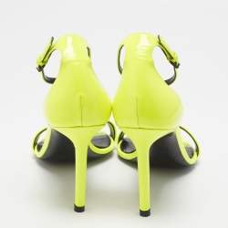 Pre Owned Saint Laurent Amber Size 39 Neon Yellow Patent Leather Ankle Strap Sandals