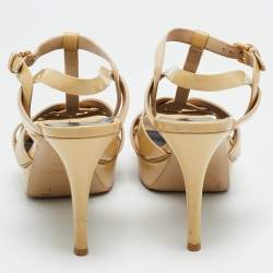 مملوكة مسبقًا Saint Laurent Tribute Size 38 Beige Patent Leather Platform Sandals