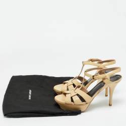 مملوكة مسبقًا Saint Laurent Tribute Size 38 Beige Patent Leather Platform Sandals
