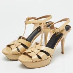 مملوكة مسبقًا Saint Laurent Tribute Size 38 Beige Patent Leather Platform Sandals