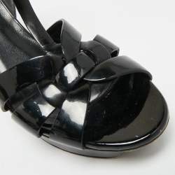 Pre Owned Saint Laurent Tribute Size 37.5 Blue Patent Leather Ankle Strap Sandals