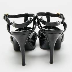 Pre Owned Saint Laurent Tribute Size 37.5 Blue Patent Leather Ankle Strap Sandals